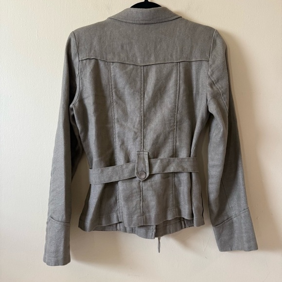 Laura Clement Belted Linen Blazer jacket taupe Cream Size US 4 - Picture 2 of 6